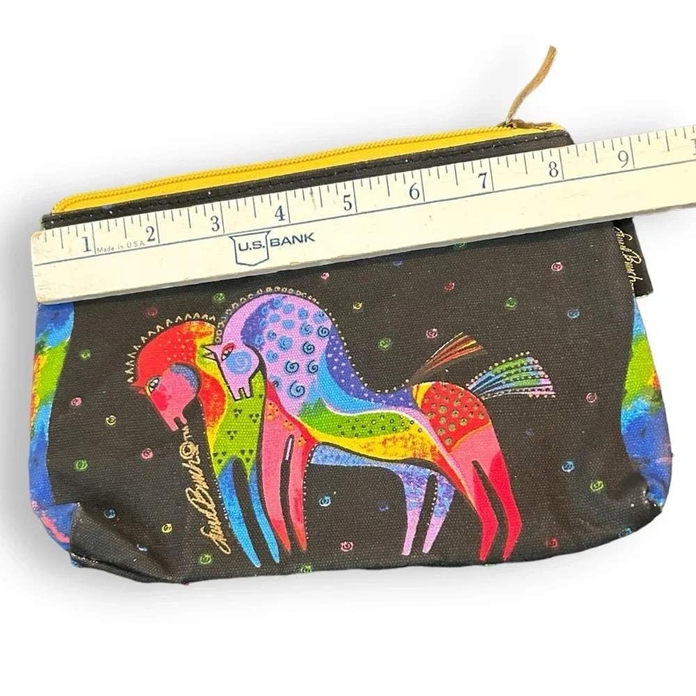 Laurel Burch horse printed canvas zip mini bag makeup bag clutch pencil‎ pounce
